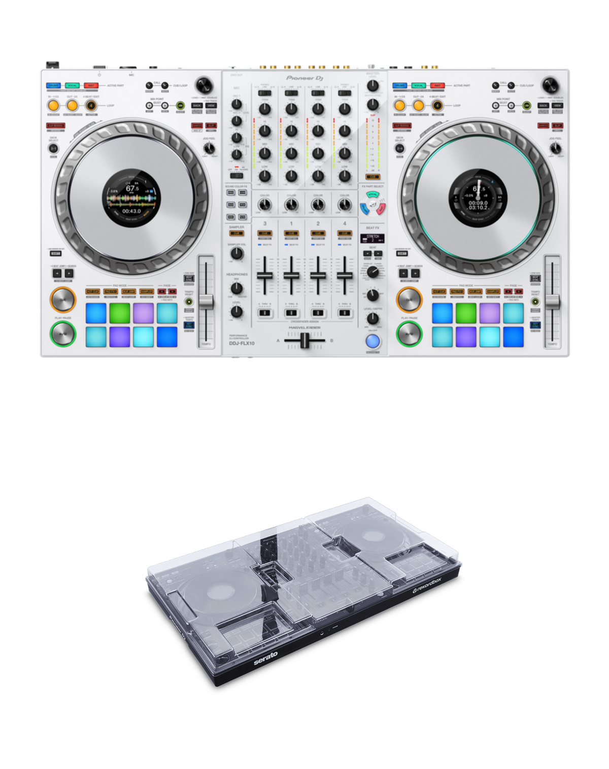 Pioneer DJ DDJ-FLX10-W (White) + Decksaver DS-PC-DDJFLX10 Cover Bundle