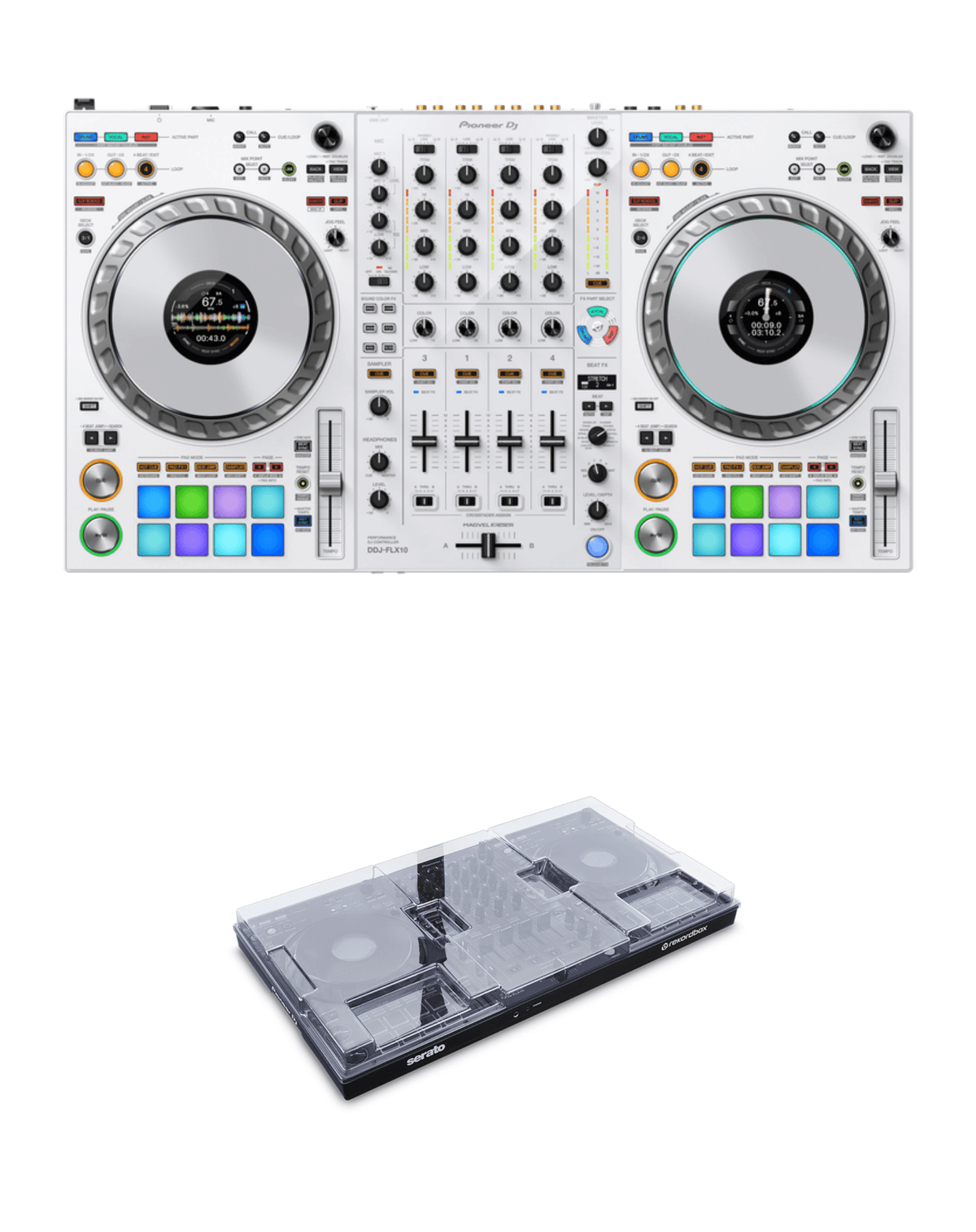 Pioneer DJ DDJ-FLX10-W (White) + Decksaver DS-PC-DDJFLX10 Cover Bundle
