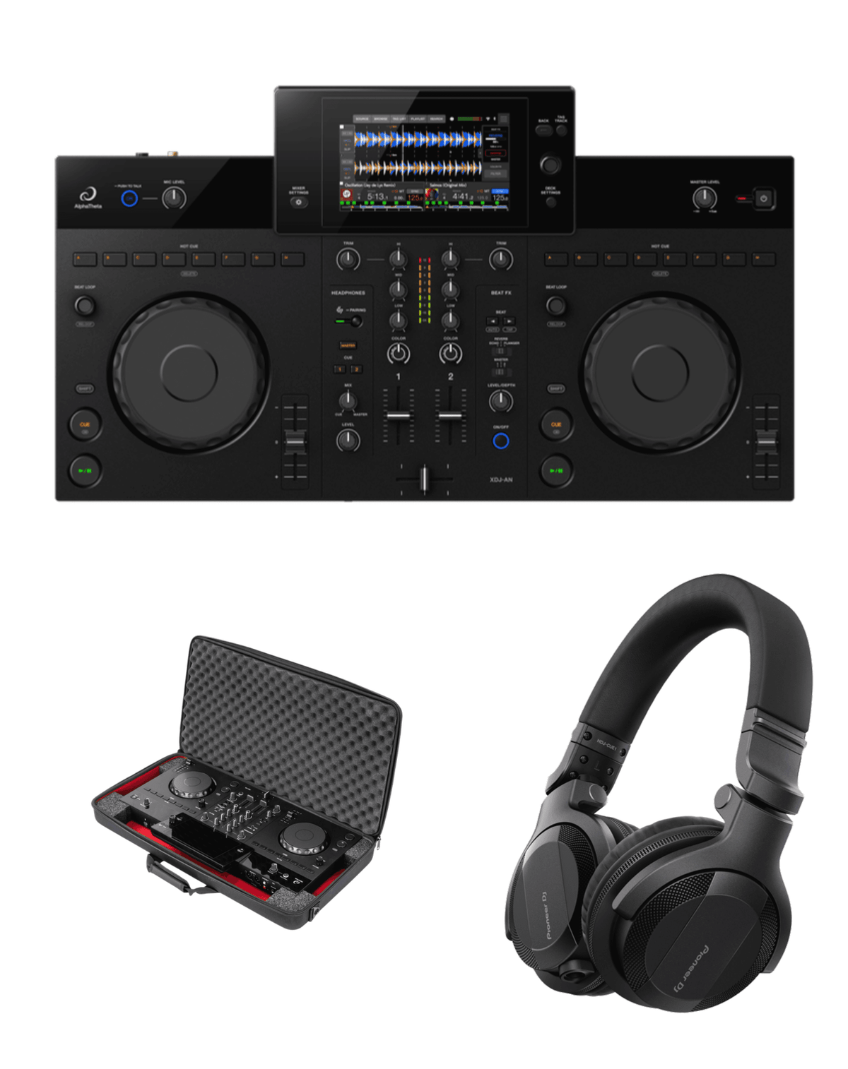 AlphaTheta XDJ-AN + Odyssey BATXDJAN Soft Case + Pioneer DJ HDJ-CUE1 Headphones Bundle
