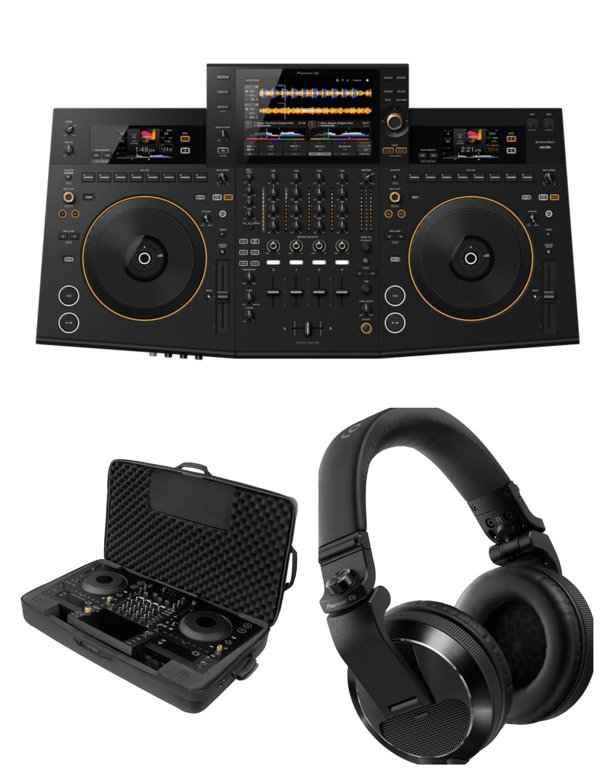 Pioneer DJ OPUS-QUAD + Odyssey BMPIOPUSQUAD Soft Case + Pioneer DJ HDJ-X7 Headphones Bundle