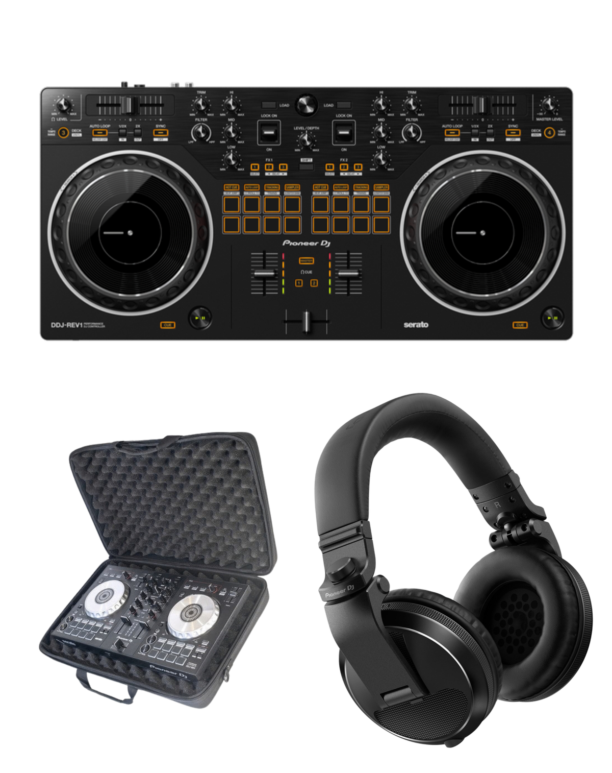 Pioneer DJ DDJ-REV1 + DJC-B1 Bag + HDJ-X5 Headphones Bundle
