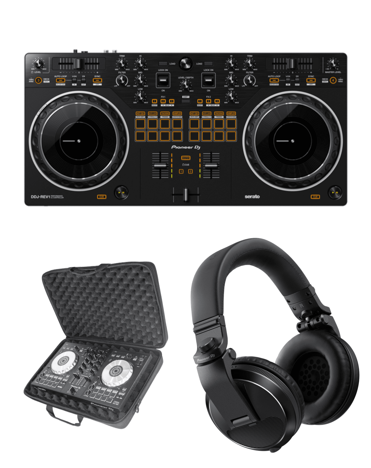 Pioneer DJ DDJ-REV1 + DJC-B1 Bag + HDJ-X5 Headphones Bundle