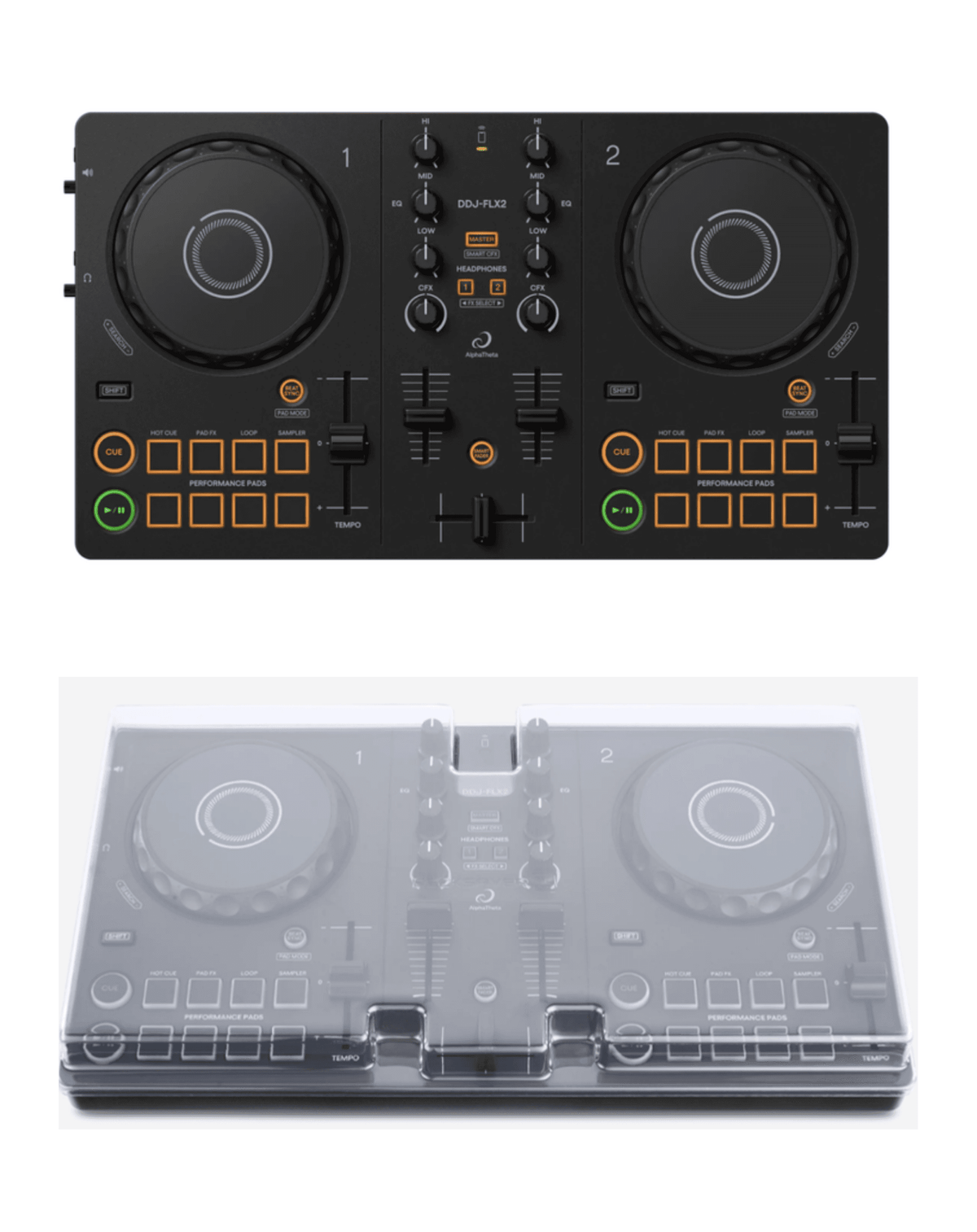 AlphaTheta DDJ-FLX2 + Decksaver DSLE-PC-DDJFLX2 Cover Bundle