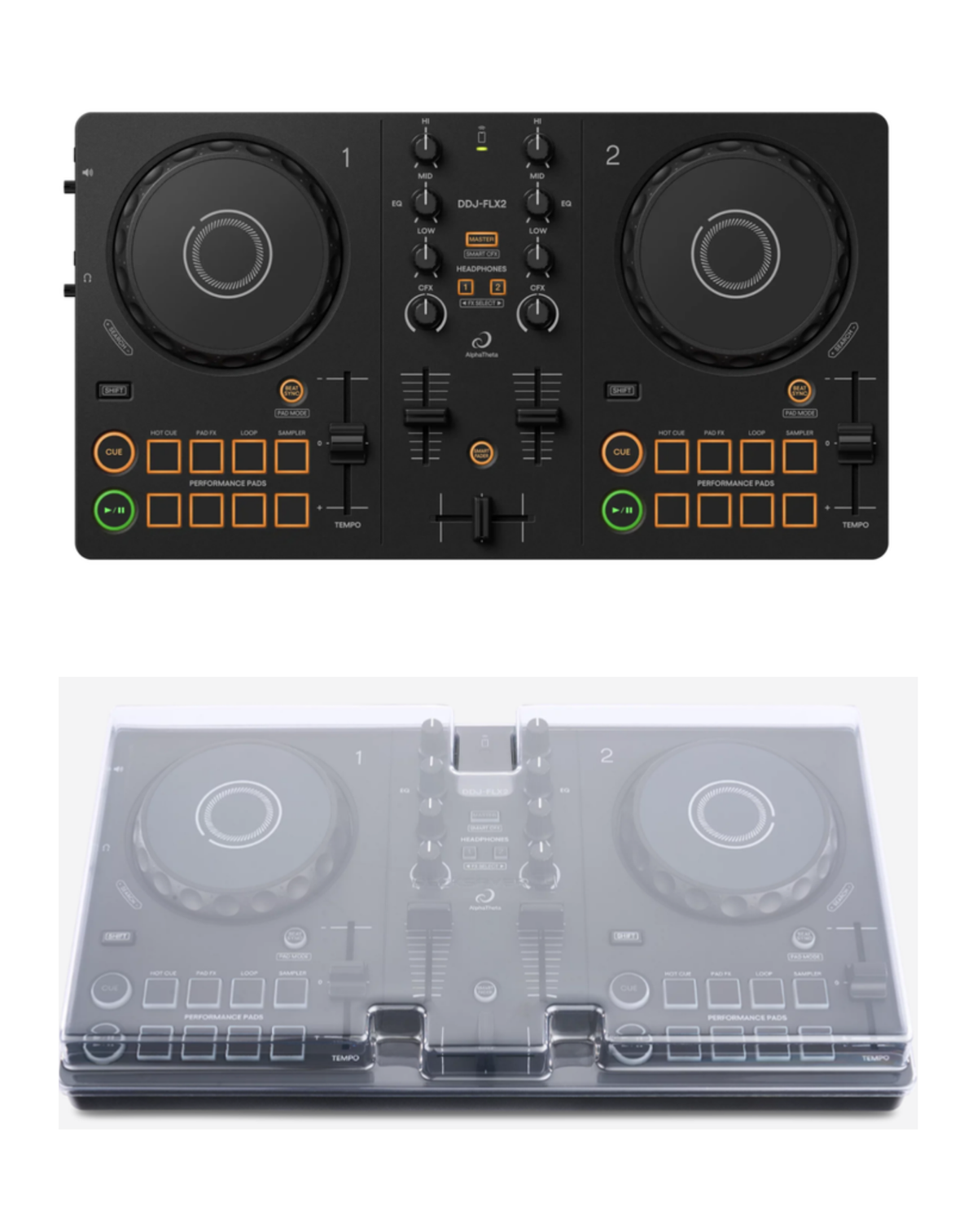 AlphaTheta DDJ-FLX2 + Decksaver DSLE-PC-DDJFLX2 Cover Bundle