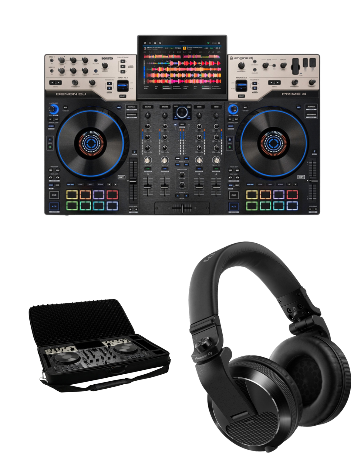 Denon DJ Prime 4 G2 + Odyssey BMPRIME4G2 Soft Case + Pioneer DJ HDJ-X7 Headphones Bundle