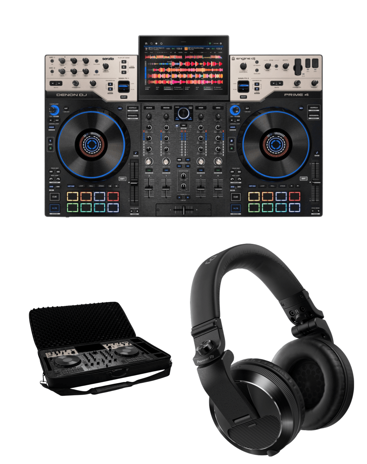 Denon DJ Prime 4 G2 + Odyssey BMPRIME4G2 Soft Case + Pioneer DJ HDJ-X7 Headphones Bundle