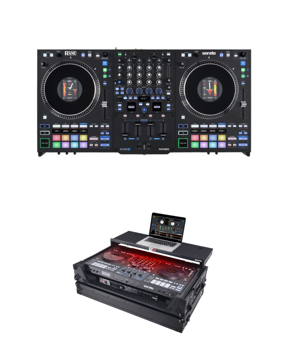 Rane PERFORMER + ProX XS-RANEFOURWLTBLLED Flight Case Bundle