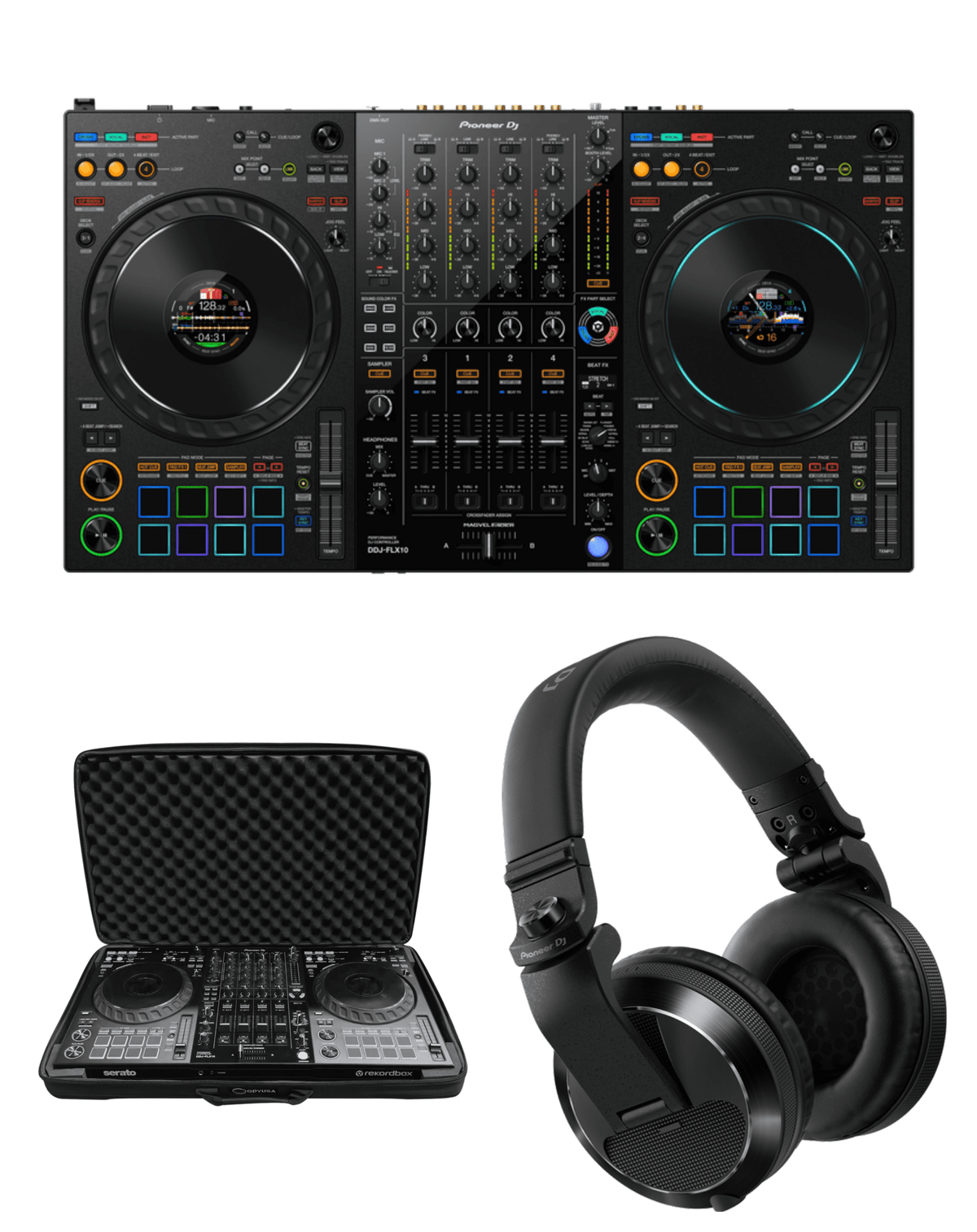 Pioneer DJ DDJ-FLX10 + Odyssey BMFLX10 Soft Case + Pioneer DJ HDJ-X7 Headphones Bundle
