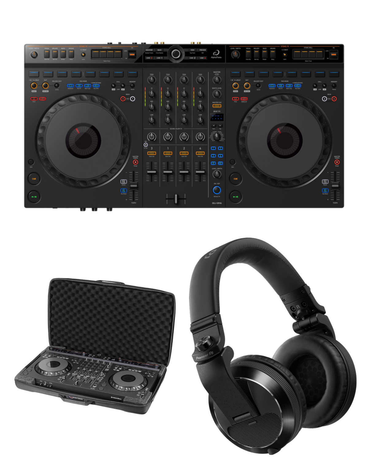AlphaTheta DDJ-GRV6 + Odyssey BMDDJGRV6 Soft Case + Pioneer DJ HDJ-X7 Headphones Bundle