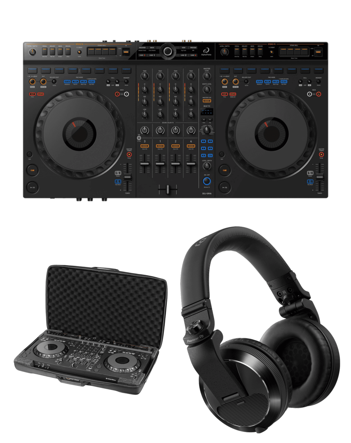 AlphaTheta DDJ-GRV6 + Odyssey BMDDJGRV6 Soft Case + Pioneer DJ HDJ-X7 Headphones Bundle