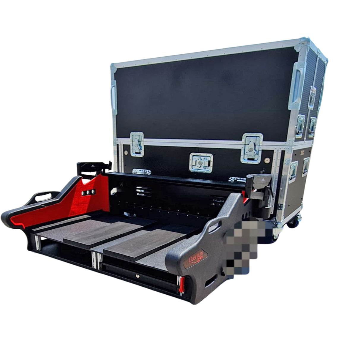 ProX Digico Q225 Quantum 225 Flip-Ready Hydraulic Console Easy Retracting Lifting Flight Case with 2U Rack and wheels