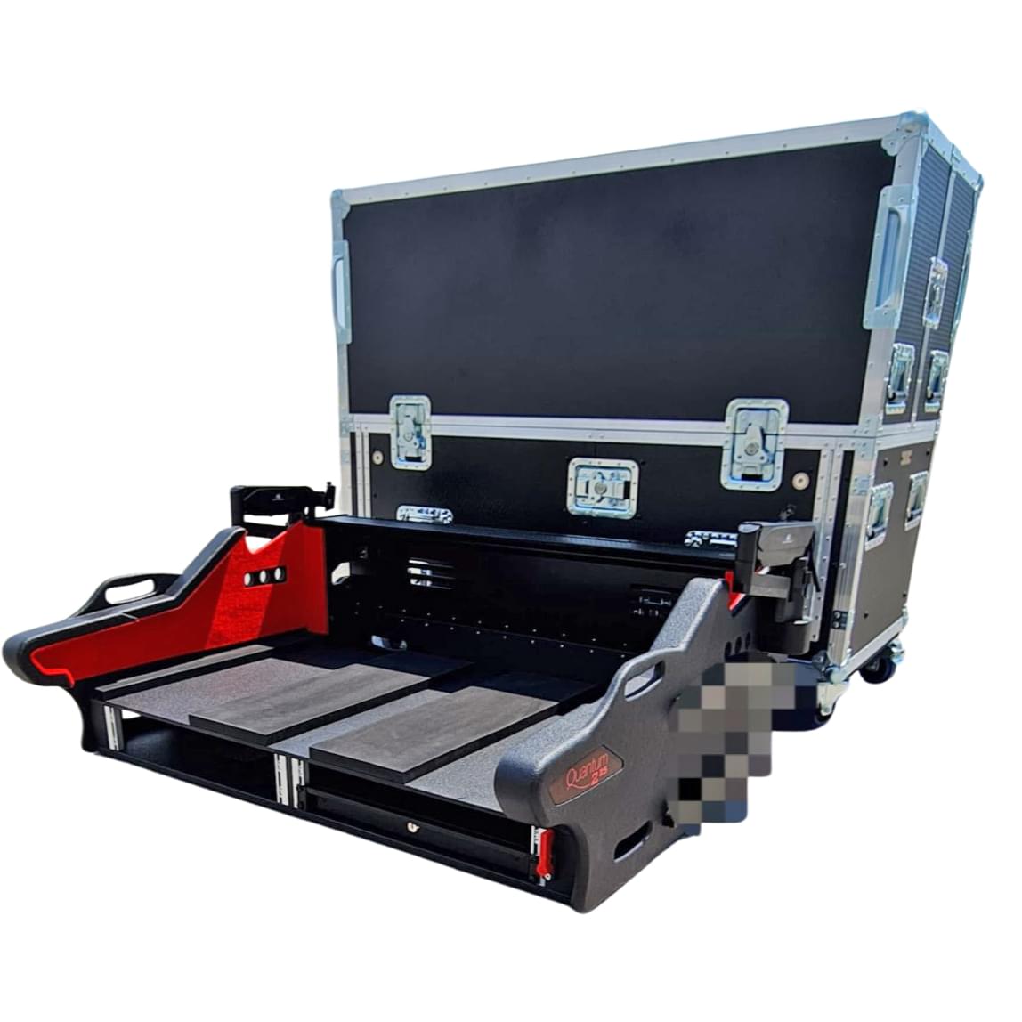 ProX Digico Q225 Quantum 225 Flip-Ready Hydraulic Console Easy Retracting Lifting Flight Case with 2U Rack and wheels.