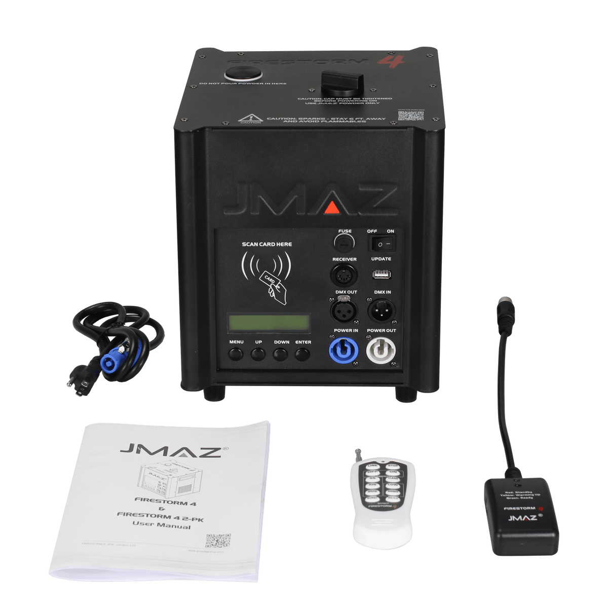 JMAZ FIRESTORM 4 - 600W Cold Spark Machine with Automatic Effect, Height and Duration Modes, Self-Cleaning & Tip-Over Protection