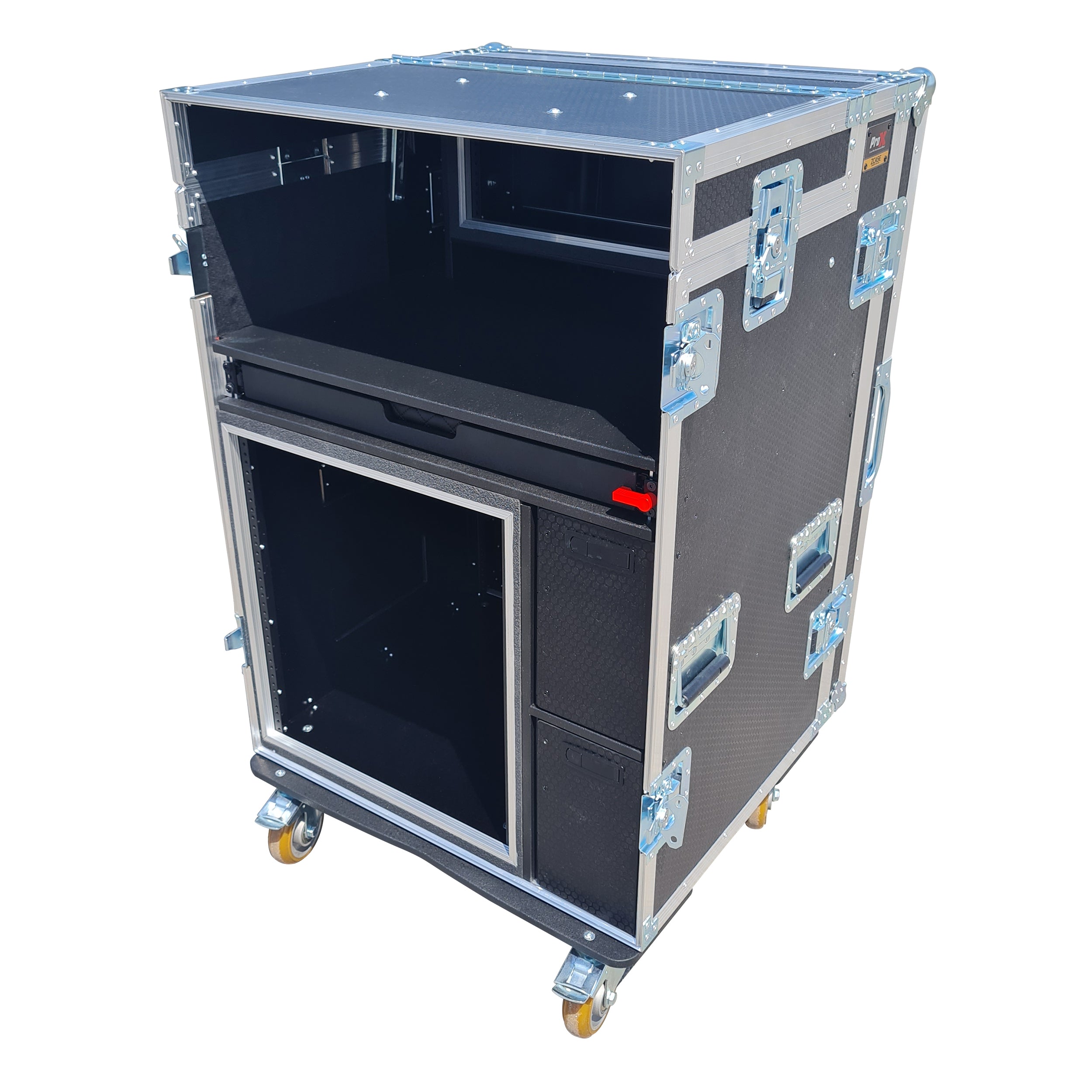 ProX Mobile AV Broadcasting Streaming Recording Studio Workstation Case with 4U Top 12U Bottom
