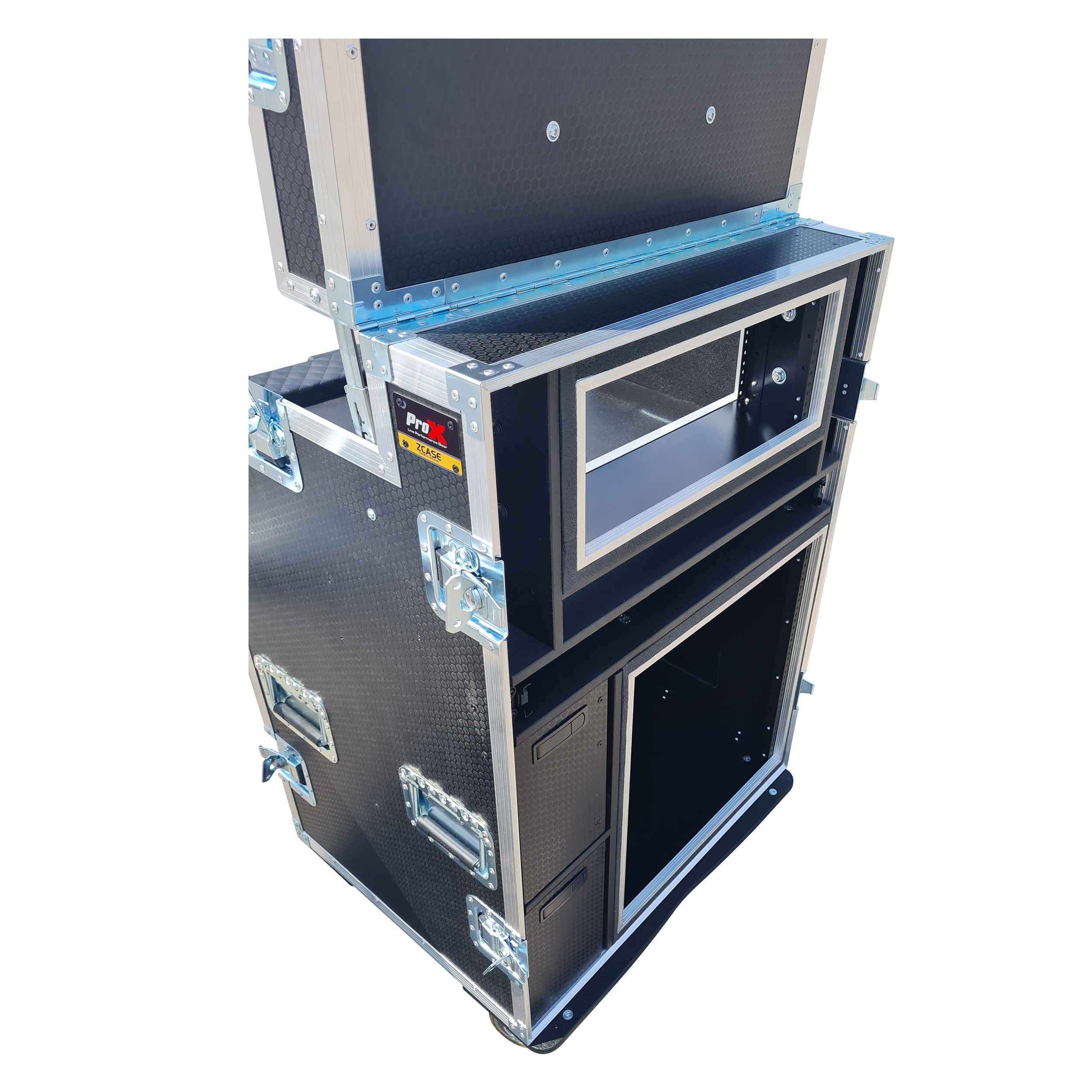 ProX Mobile AV Broadcasting Streaming Recording Studio Workstation Case with 4U Top 12U Bottom