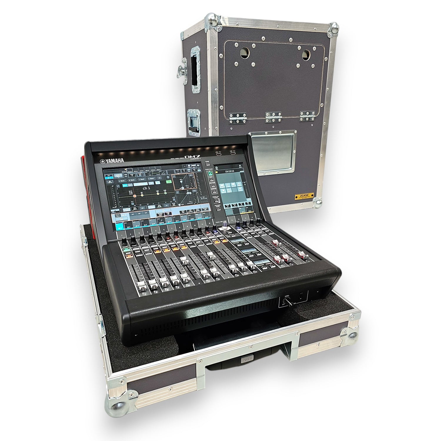 ProX ATA Flight Case for Digital Audio Mixer Yamaha DM7C Compact with Corner Wheels, DogHouse and Telescopic Handle