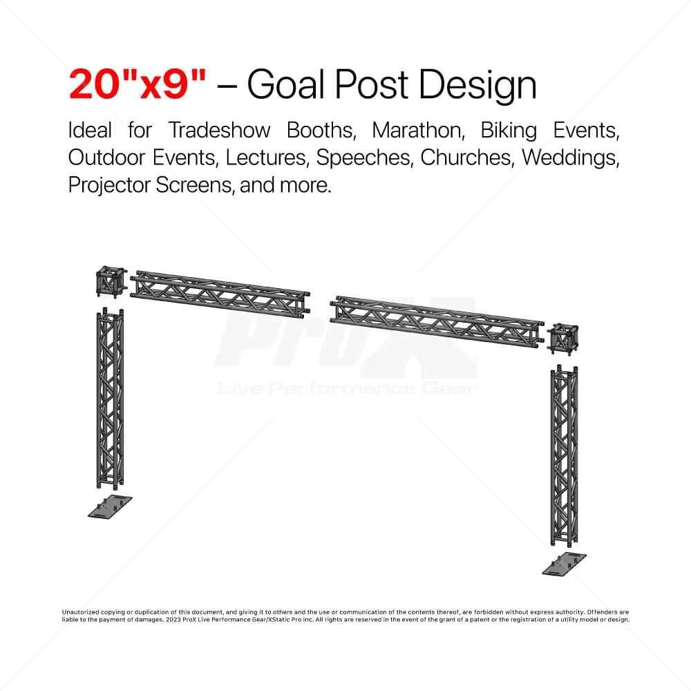 ProX Tradeshow Booth 9.42 W X 9.42 L X 9.20 FT H with X Shape Design in center - 2mm Heavy Duty Truss.