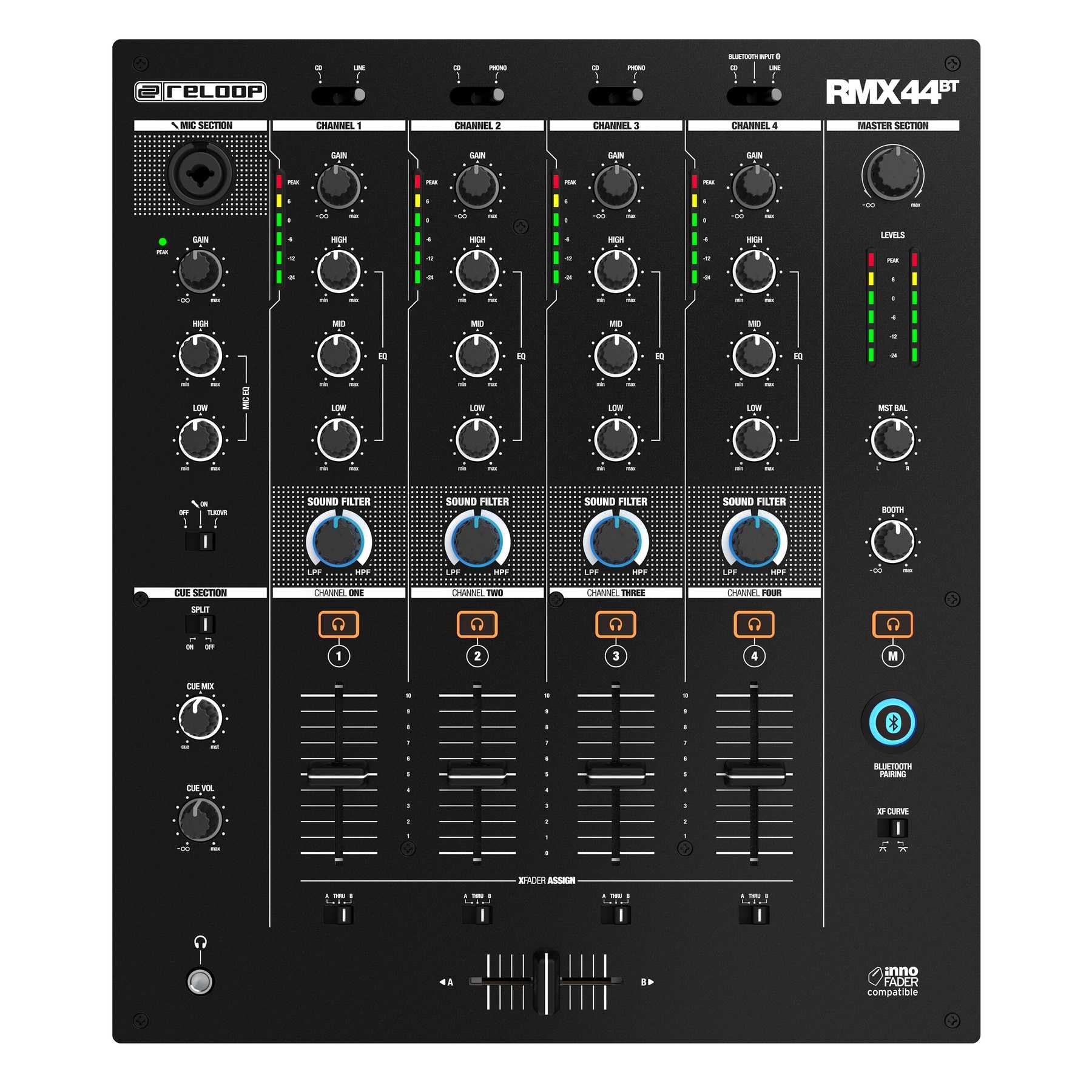 Reloop RMX-44 BT - 4 Channel Bluetooth DJ Club Mixer