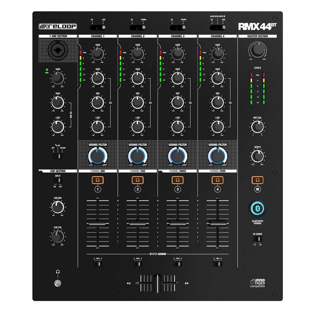 Reloop RMX-44 BT - 4 Channel Bluetooth DJ Club Mixer.