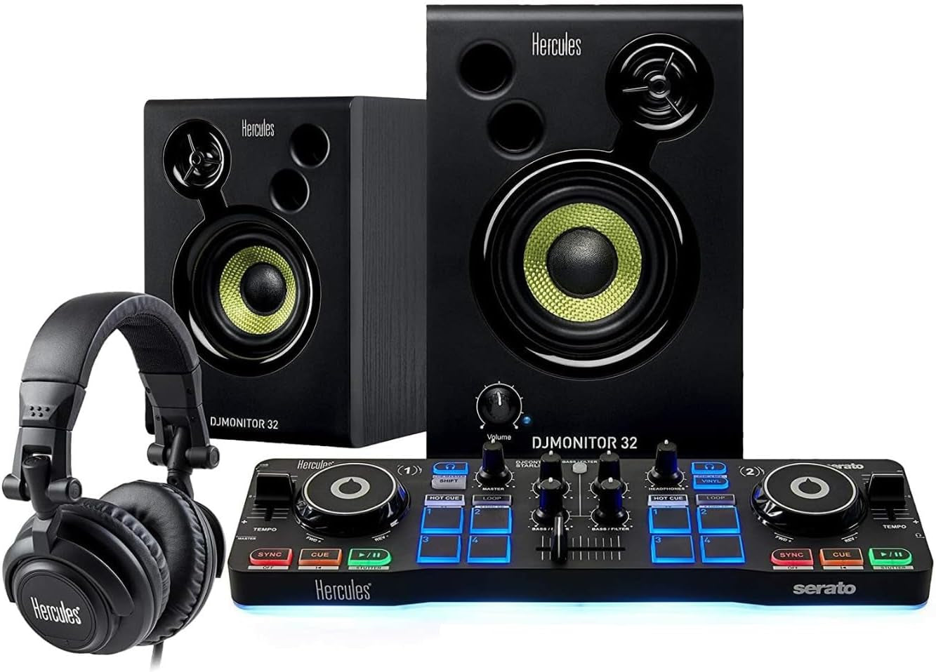 Hercules DJ Starter Kit Worldwide - All-in-on DJ Kit with Controller, Monitors and Headphones