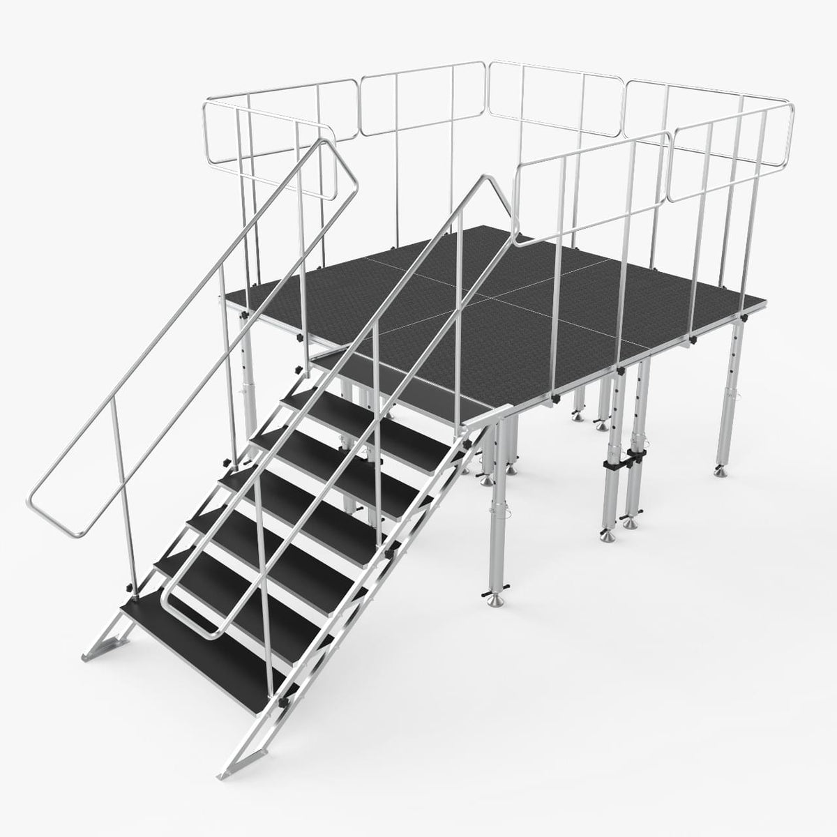 ProX 8x8 StageQ Platform Package 4x4 Decks w/ Steps Adjustable 28-48 Guard Rails and 3 Step.