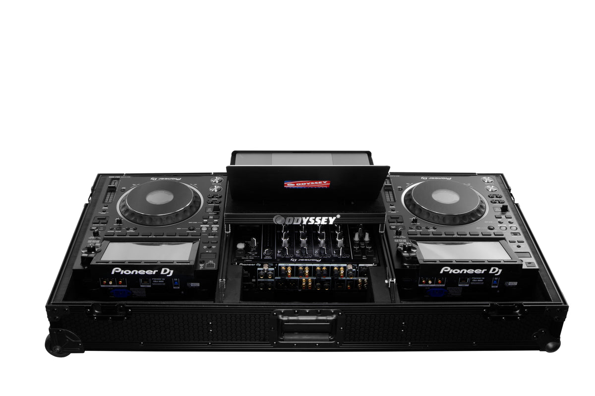 Odyssey 810141 - Industrial Board Glide Style Case Fitting Most 12″ DJ Mixers and Two Pioneer CDJ-3000.
