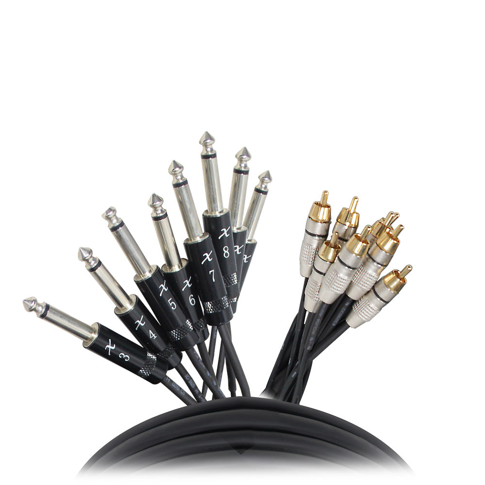 ProX 10 Ft. Unbalanced 8-Ch 1/4" TS to RCA Male Snake