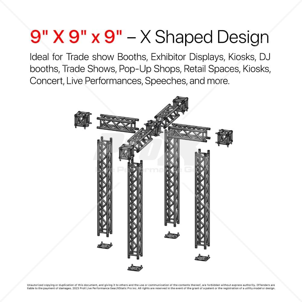 ProX Tradeshow Booth 9.42 W X 9.42 L X 9.20 FT H with X Shape Design in center - K SERIES Light Duty.