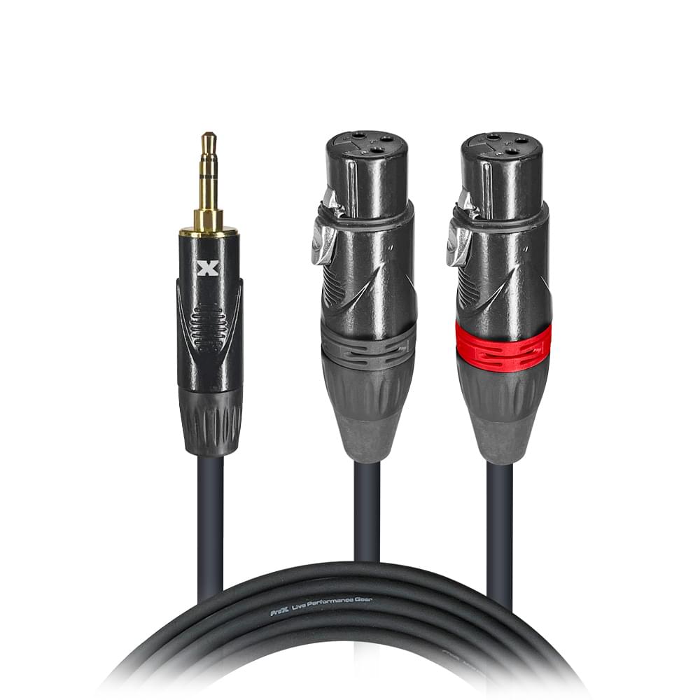 ProX 5 Ft. Unbalanced 3.5mm Mini TRS-M to Dual XLR-F High Performance Audio Y Cable.