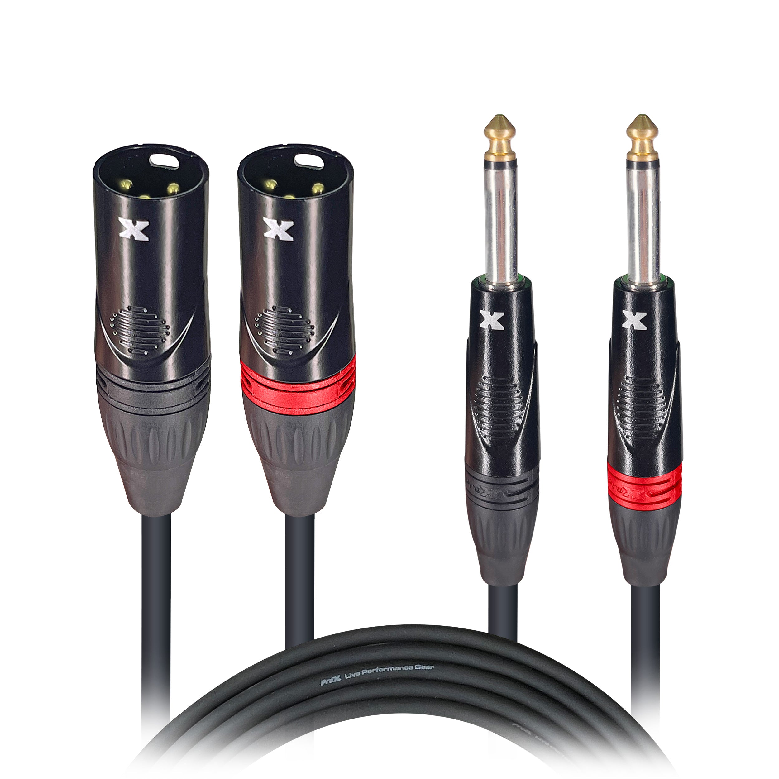 ProX 10' Ft. High Performance Dual 1/4” TS Male to Dual XLR Male Unbalanced Audio Cable