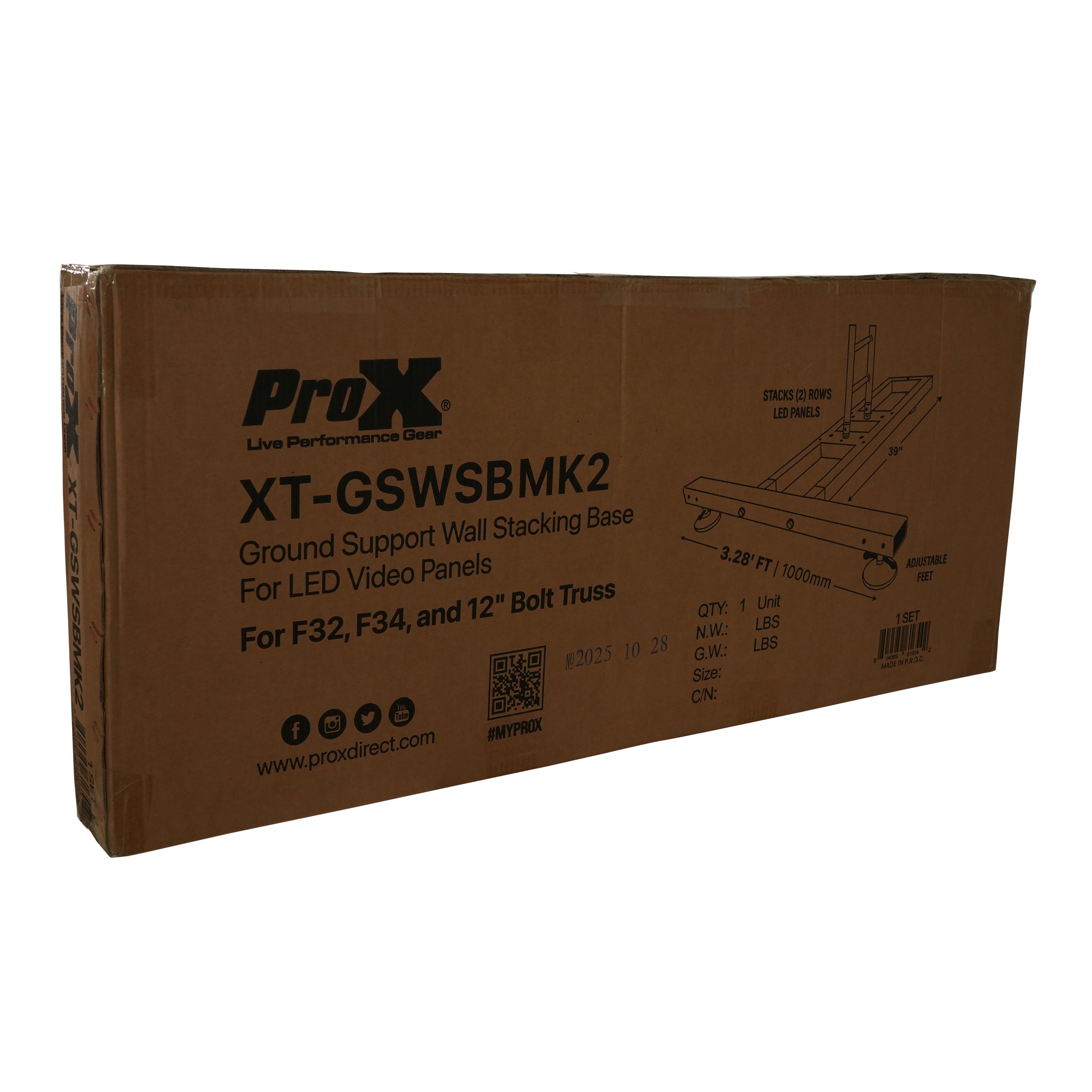ProX Ground Support Stabilizing 1M / 3.28ft T-Base for LED Screen Wall Stacking for F32 or 12-inch Bolt Truss Segments