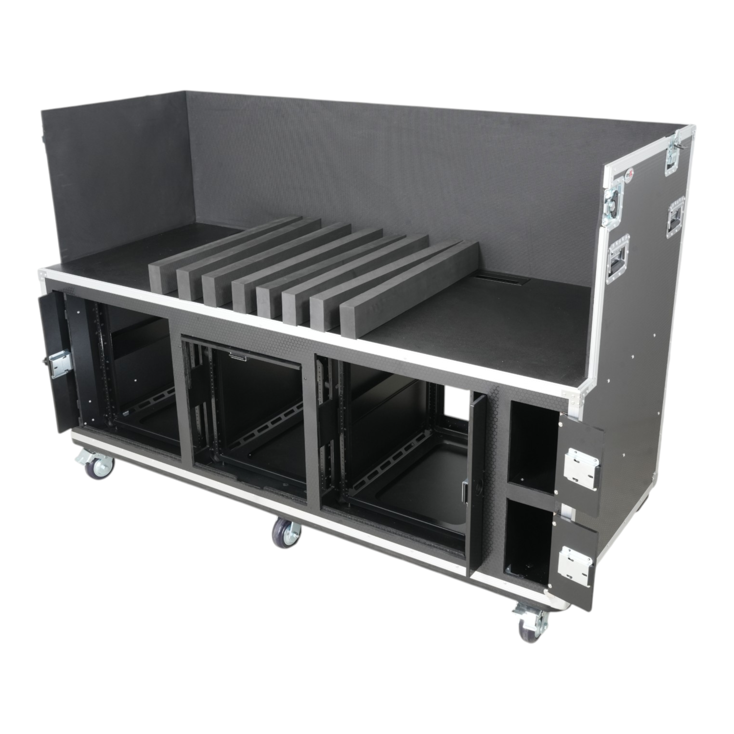 ProX Large Mixing Console Case 3x side by side 2x 12U & 10U Shock Mount Slam Rack