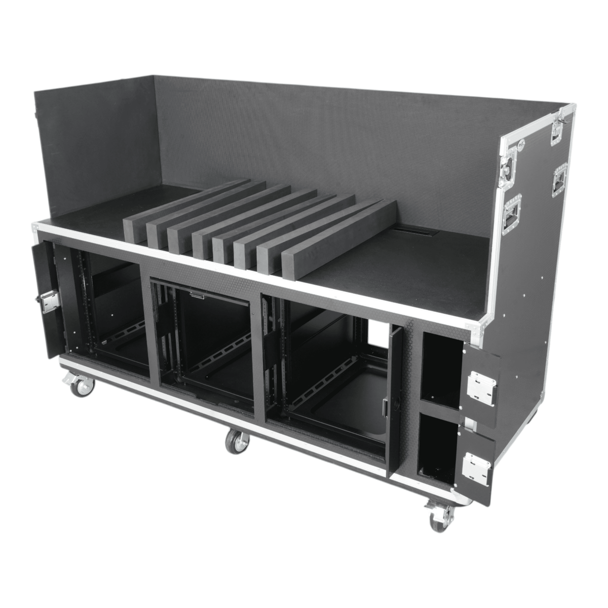 ProX Large Mixing Console Case 3x side by side 2x 12U & 10U Shock Mount Slam Rack.