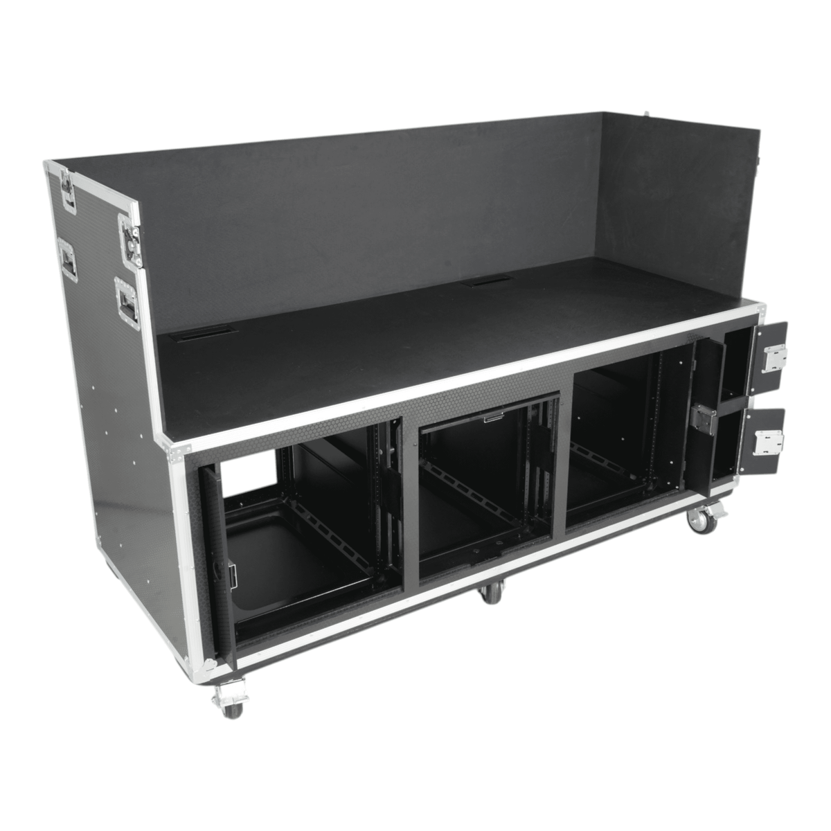 ProX Large Mixing Console Case 3x side by side 2x 12U & 10U Shock Mount Slam Rack.