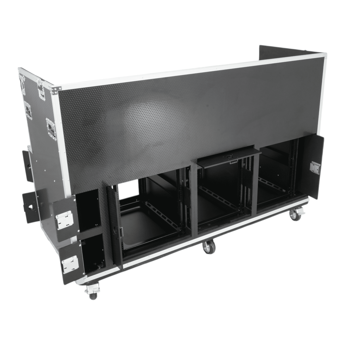 ProX Large Mixing Console Case 3x side by side 2x 12U & 10U Shock Mount Slam Rack.