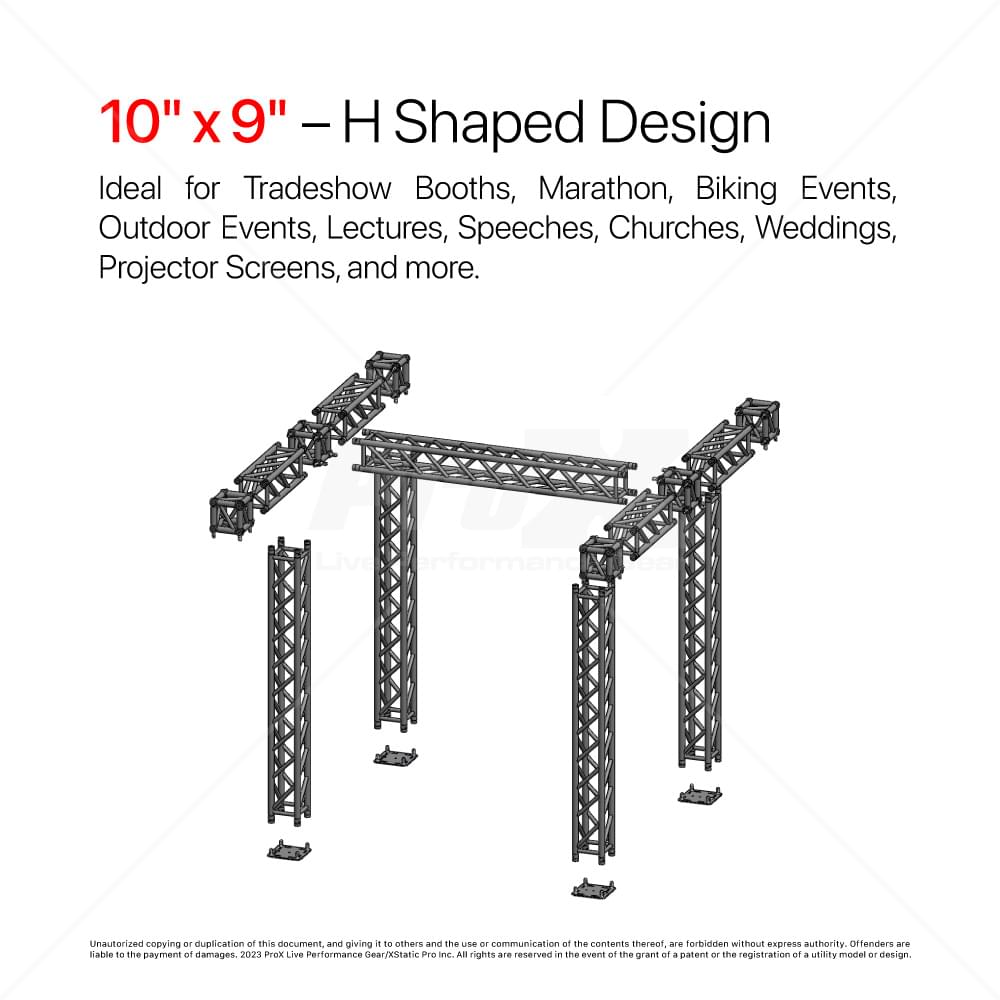 ProX Tradeshow Booth 9.42 W X 9.42 L X 9.20 FT H with H Shape Design in center - K SERIES Light Duty.
