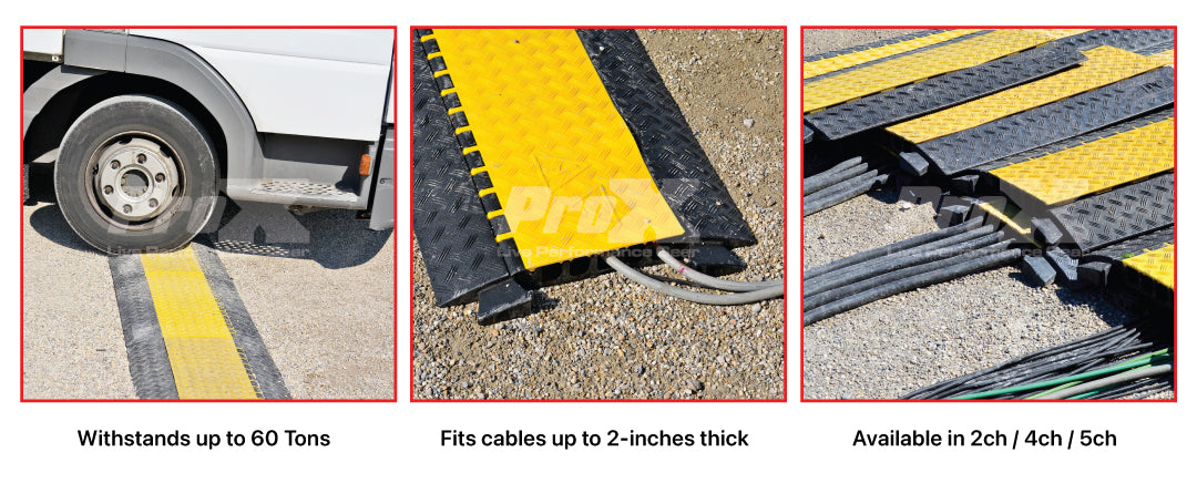 ProX 5-Channel Rubber Cable Protector Ramp Speed Bump Cover Indoor Outdoor – Supports up to 60 Tons