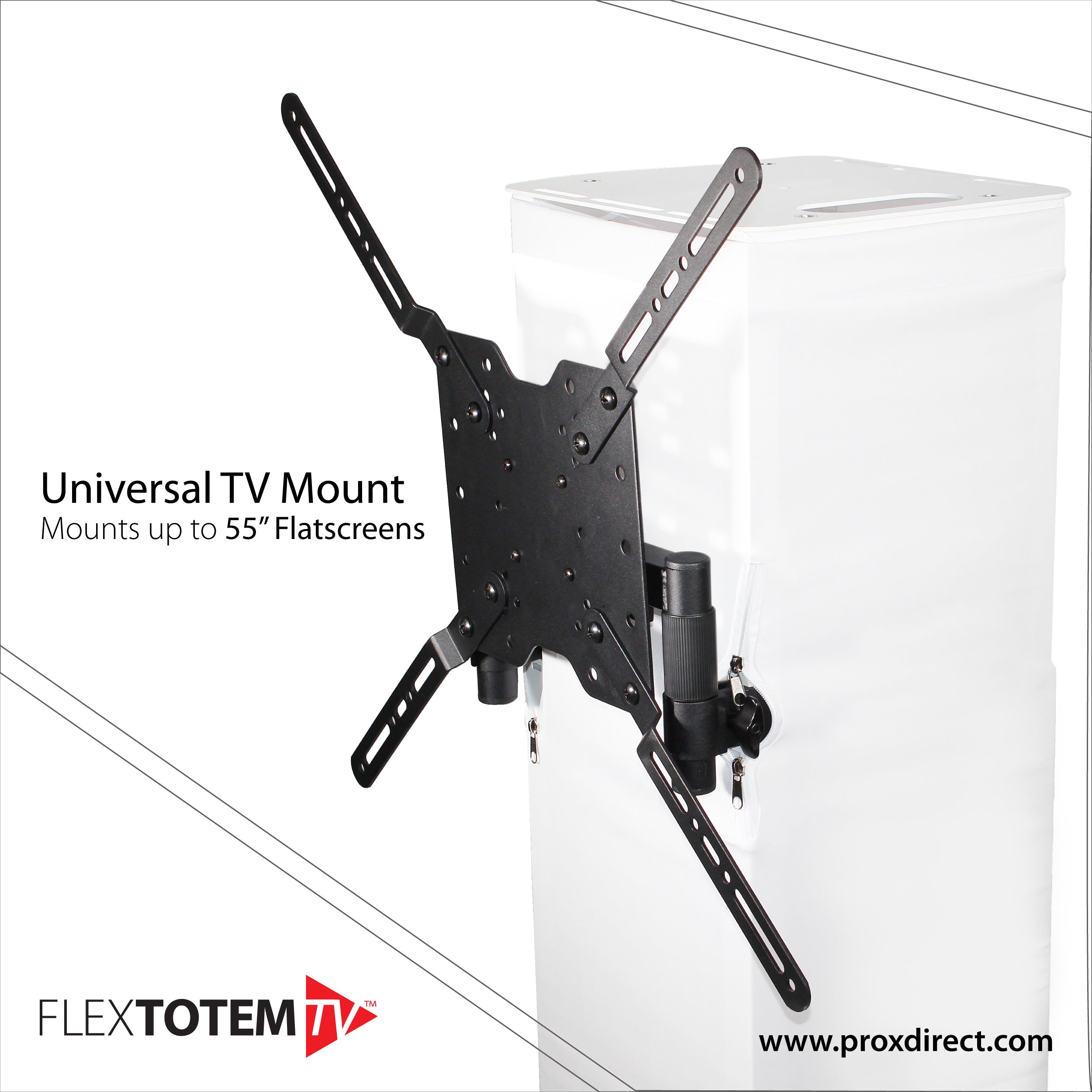 ProX Flex Totem TV - 3ft to 6ft Height Adjustable Totem Stand Incl. TV Mount, Foldable Base Plate and Speaker Stud