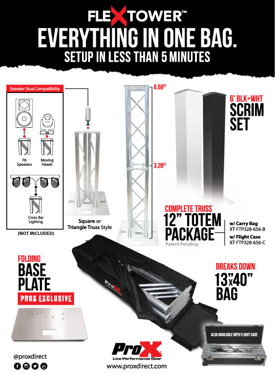 ProX Flex Tower Totem Package - Adjustable 6.56ft or 3.28ft With Soft Carrying Bag