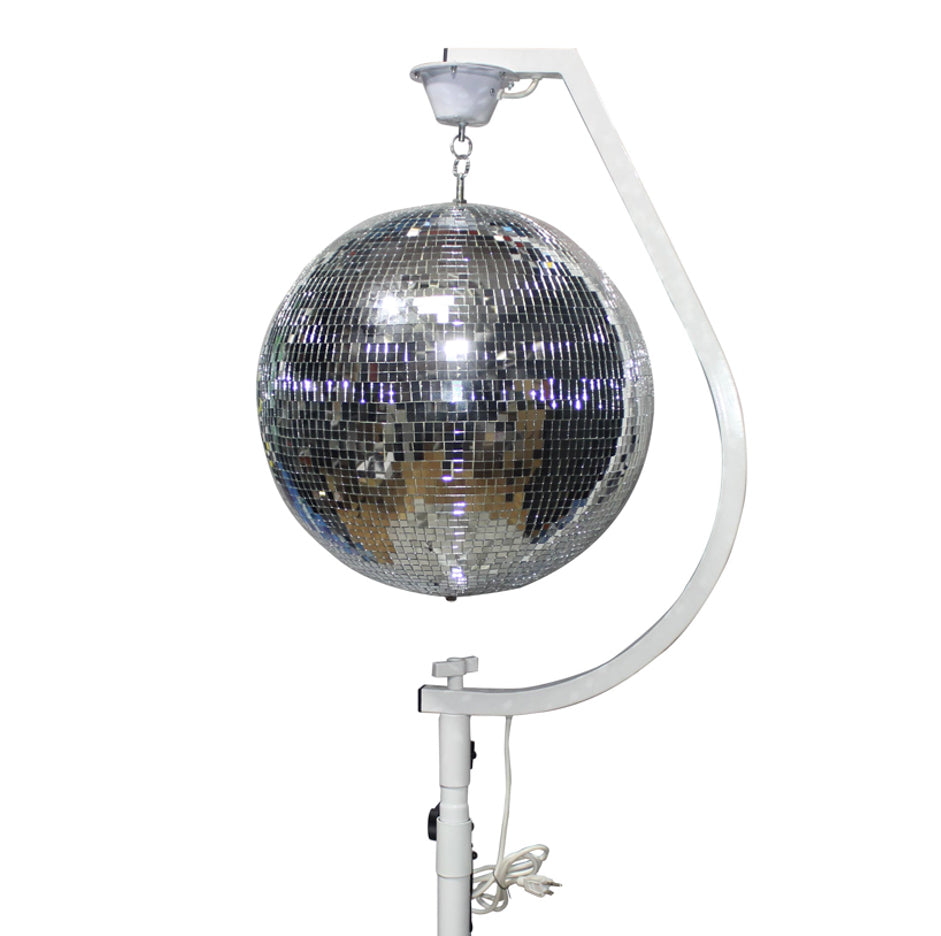 ProX White 16-20" C Shaped Mirror Ball Free Standing Hook fits 1-3/8" 35mm pole with 1 RPM Motor