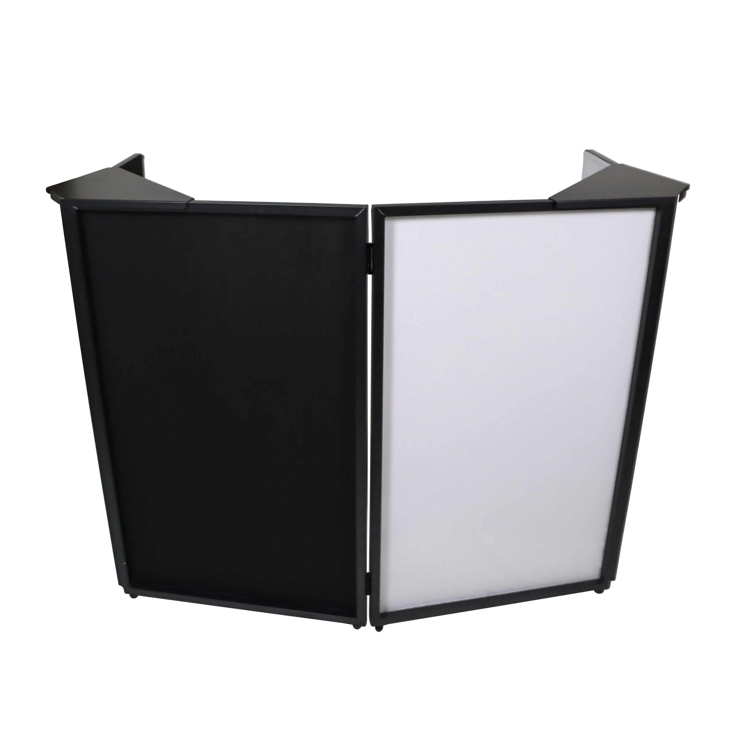 ProX Four Panel Party Black Frame Collapse and Go DJ Facade, Two Side corner Shelves, Carry Bag, 4xBlack and 4xWhite Scrims