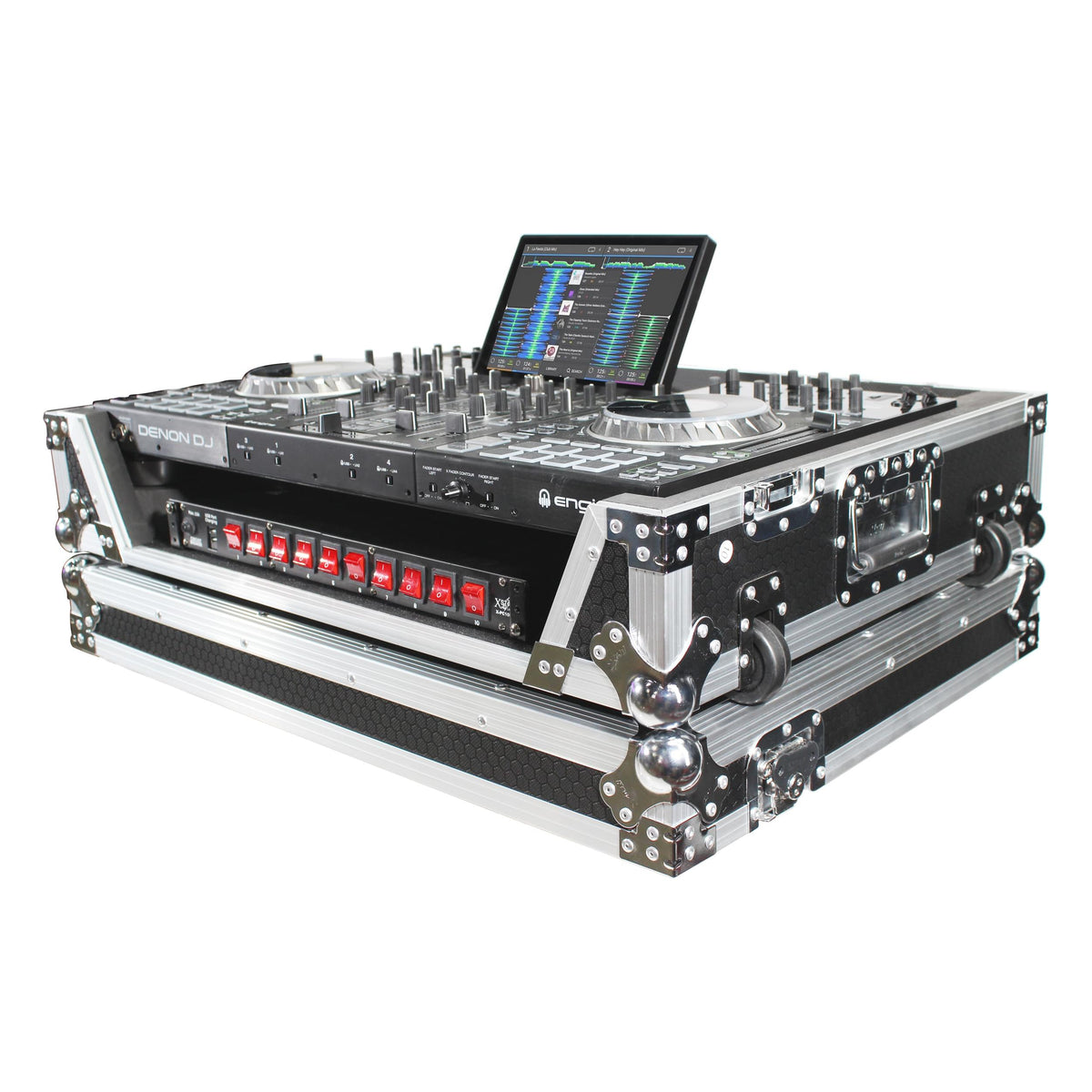 ProX ATA Flight Case For Denon PRIME 4 DJ Controller with 1U Rack Space and Wheels.