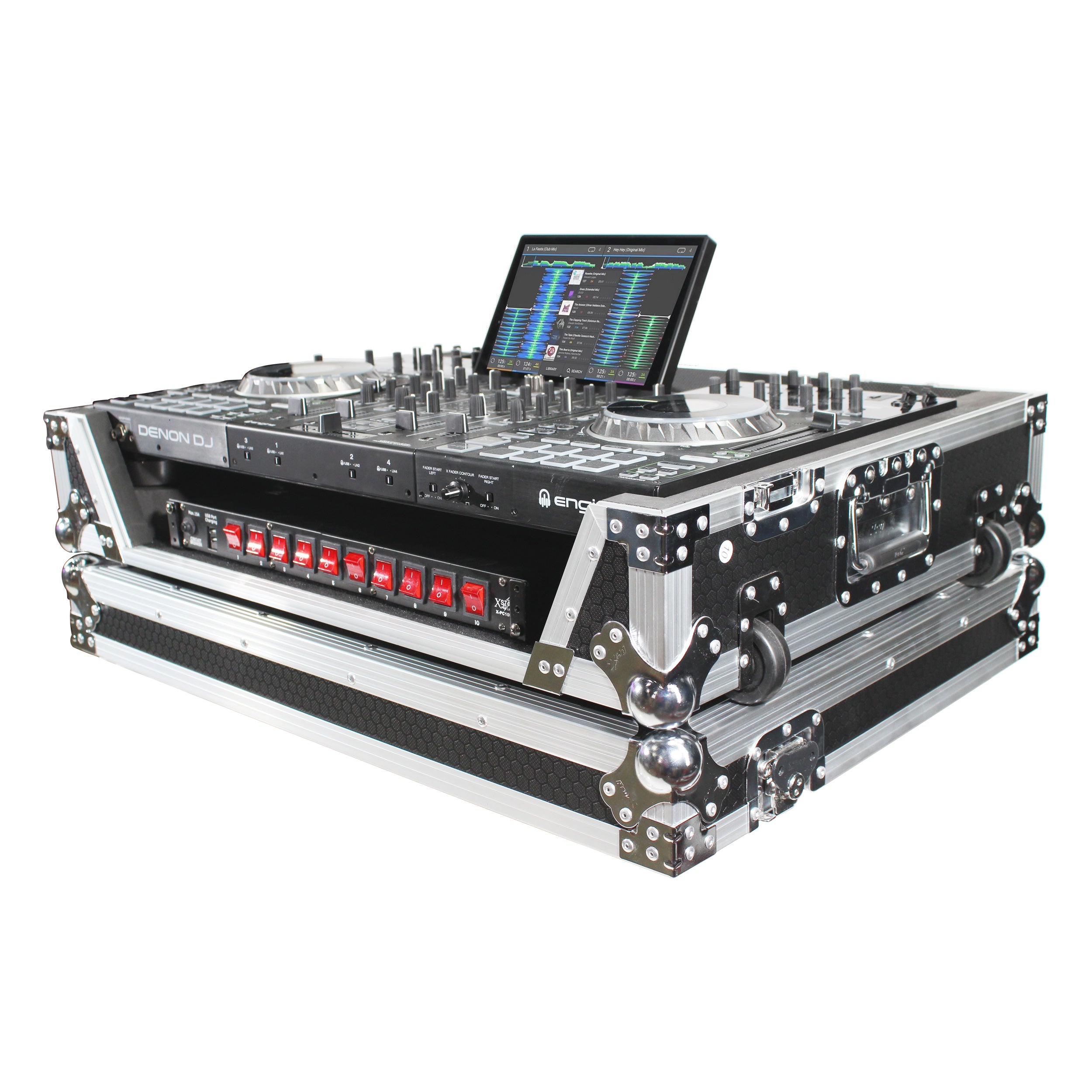 ProX ATA Flight Case For Denon PRIME 4 DJ Controller with 1U Rack Space and Wheels