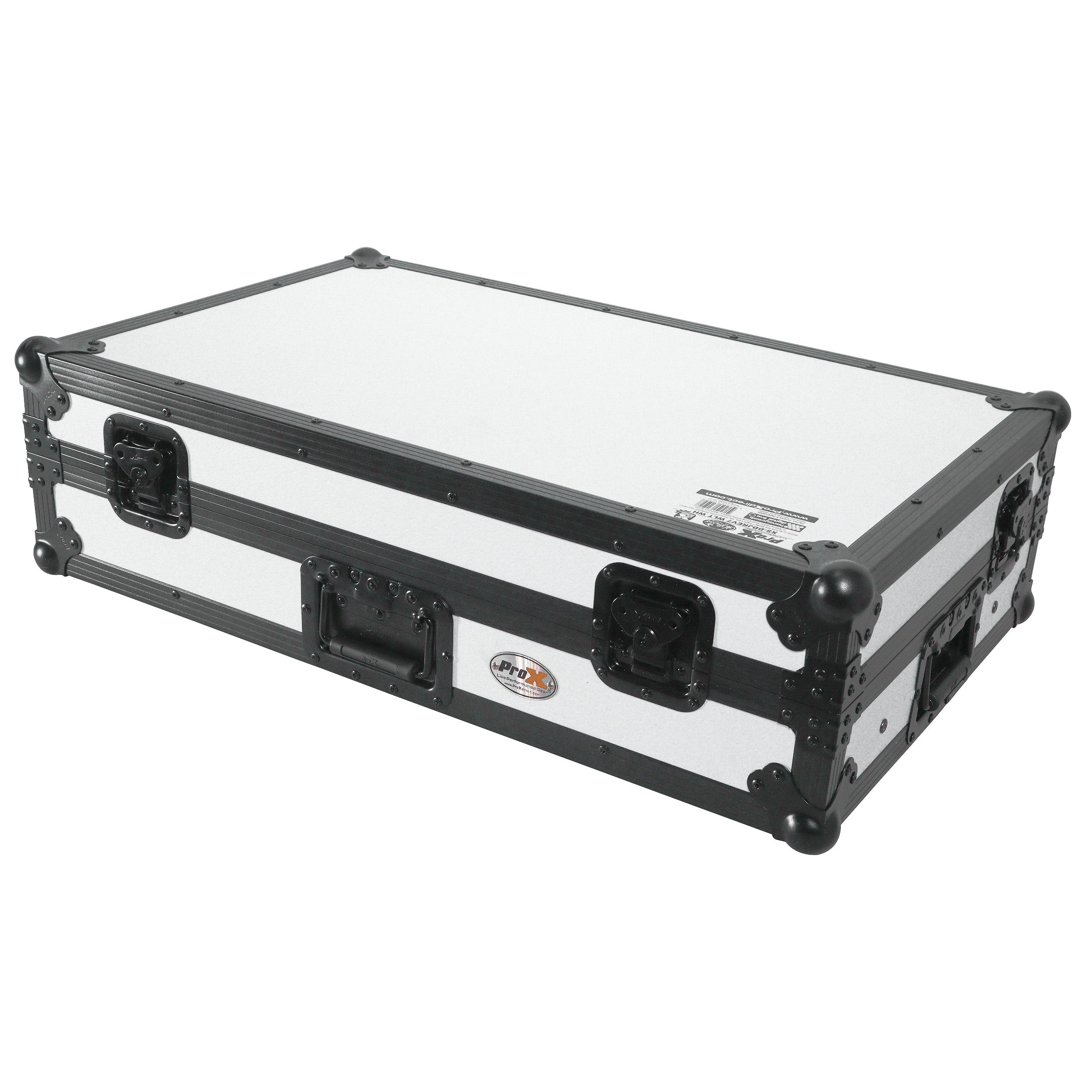 ProX ATA Flight Case for Pioneer DDJ-REV7 DJ Controller with Laptop Shelf 1U Rack Space and Wheels - White Black