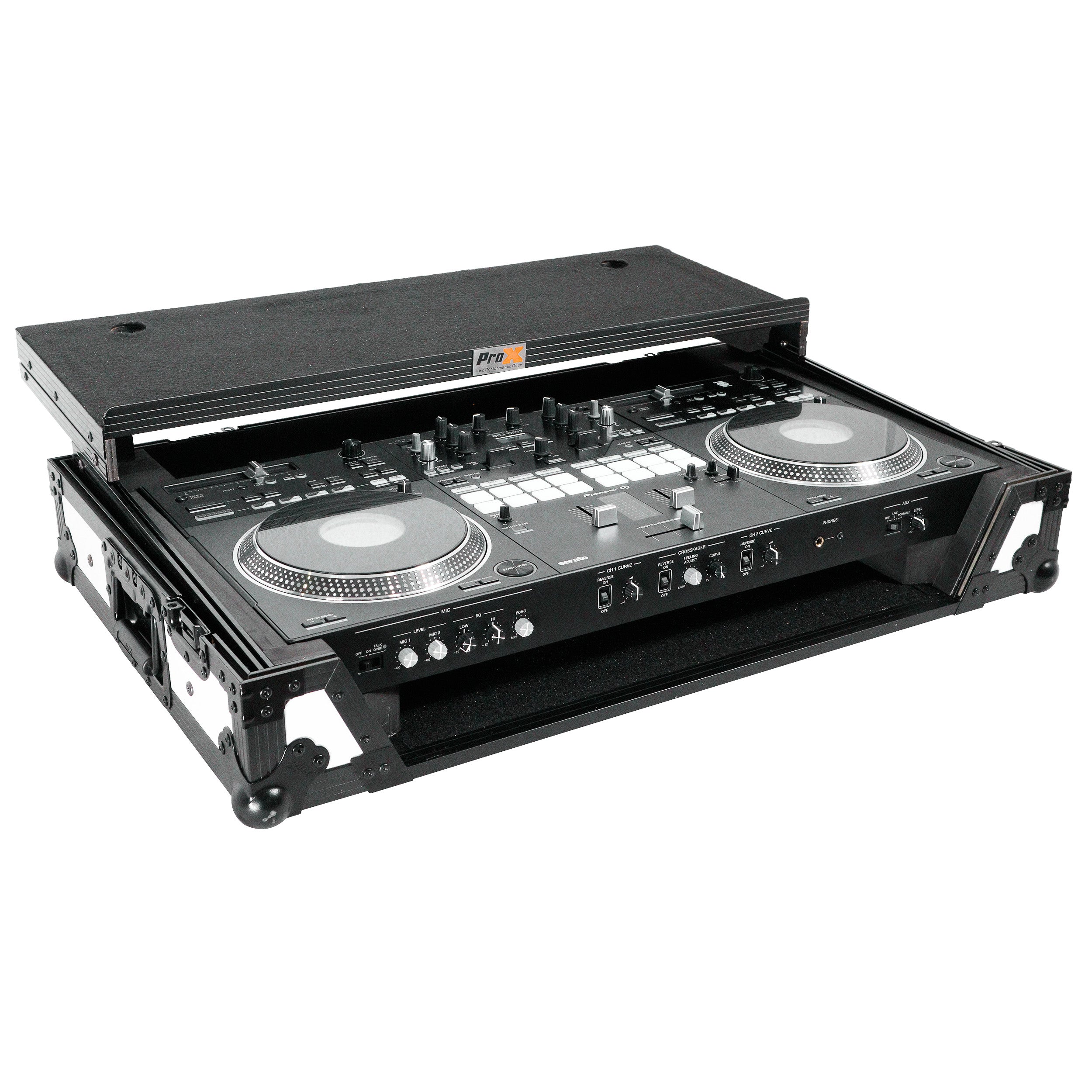 ProX ATA Flight Case for Pioneer DDJ-REV7 DJ Controller with Laptop Shelf 1U Rack Space and Wheels - White Black