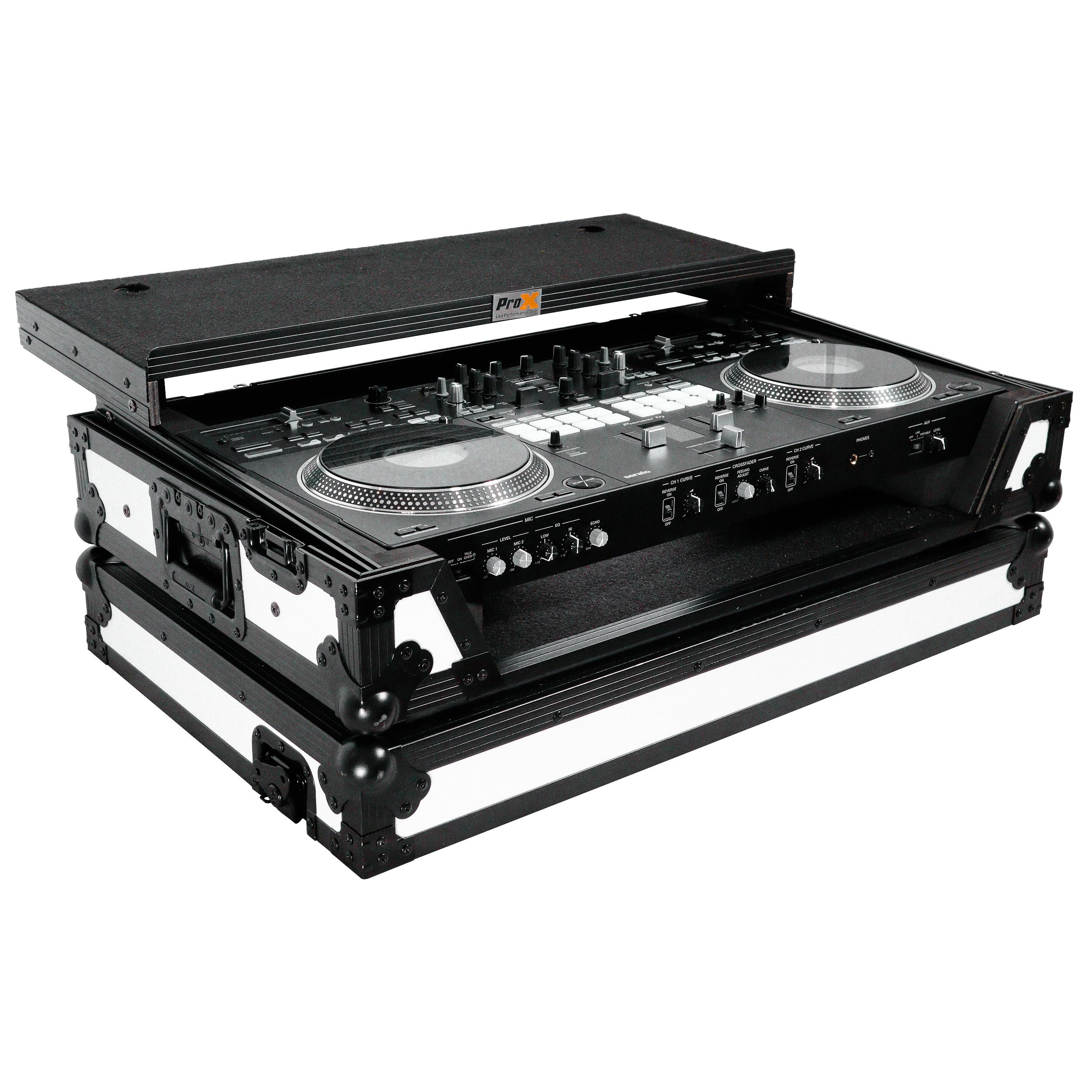 ProX ATA Flight Case for Pioneer DDJ-REV7 DJ Controller with Laptop Shelf 1U Rack Space and Wheels - White Black