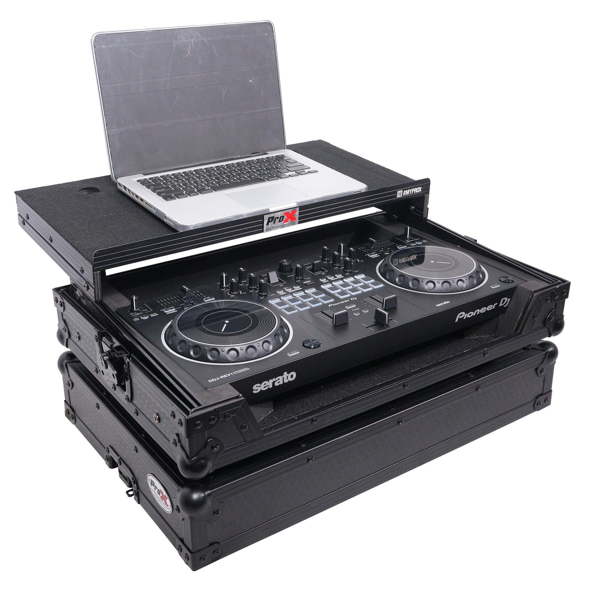ProX ATA Flight Case For Pioneer DDJ-REV1 DJ Controller with Laptop Shelf - Black.