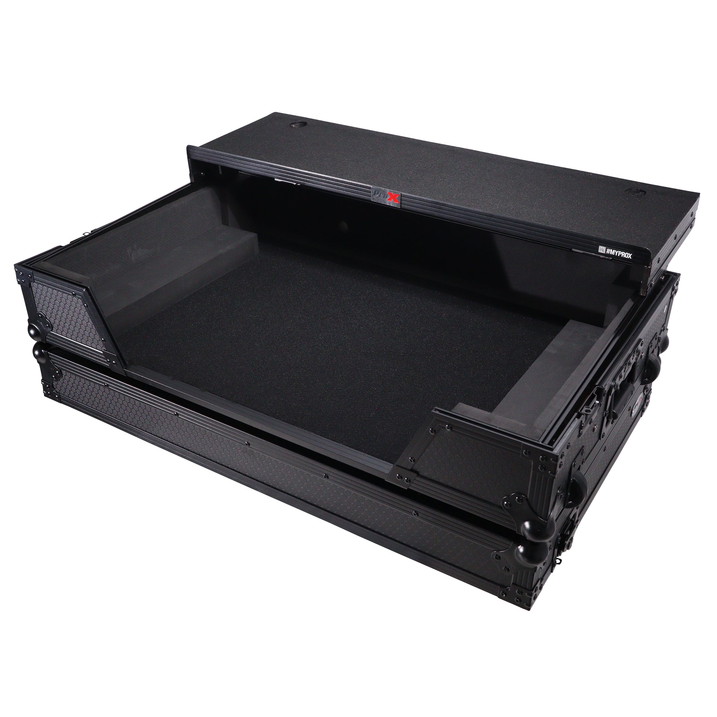 ProX ATA Flight Road Case For Hercules T7 Inpulse Controller with Laptop Shelf 1U Rack Space and Wheels - Black Finish