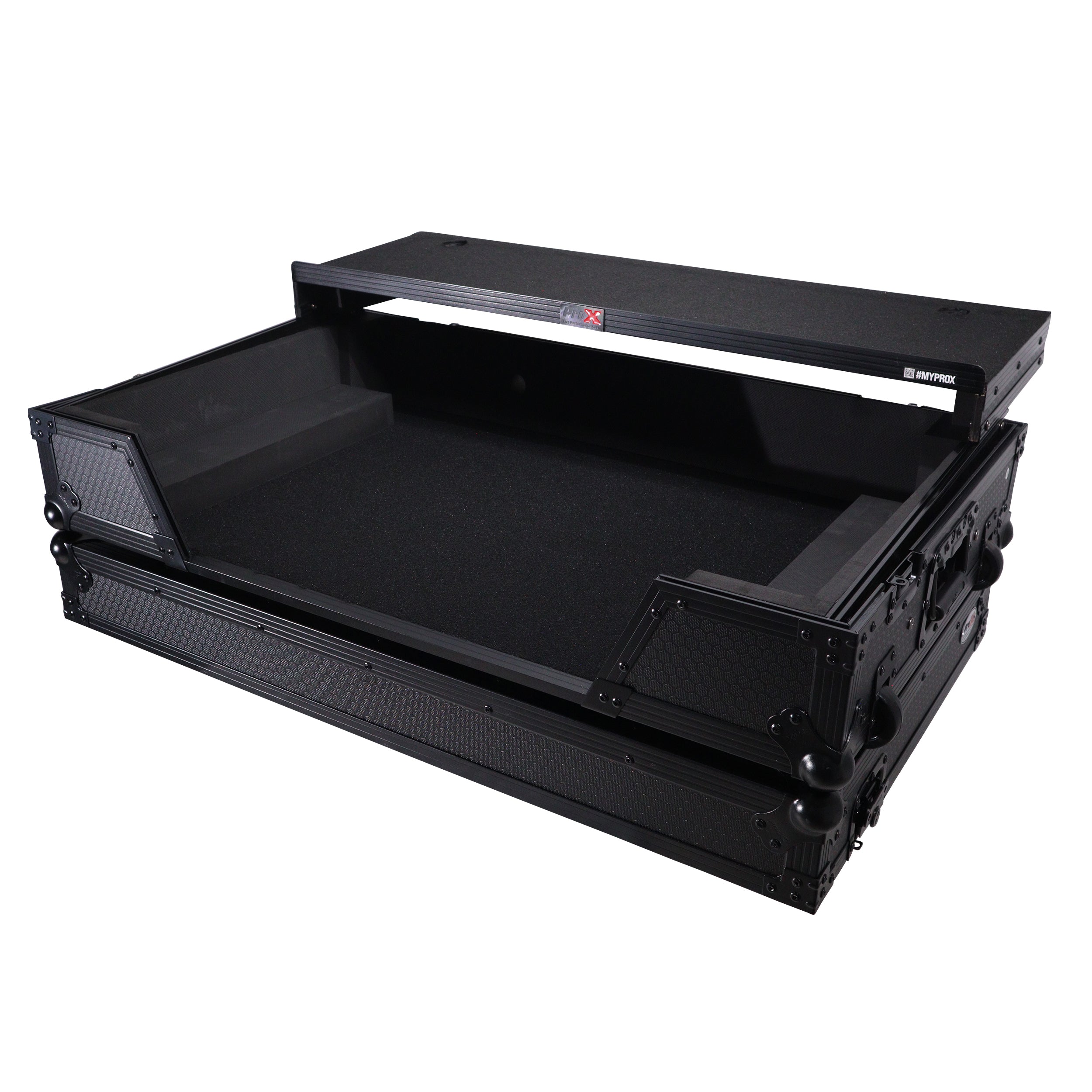 ProX ATA Flight Road Case For Hercules T7 Inpulse Controller with Laptop Shelf 1U Rack Space and Wheels - Black Finish