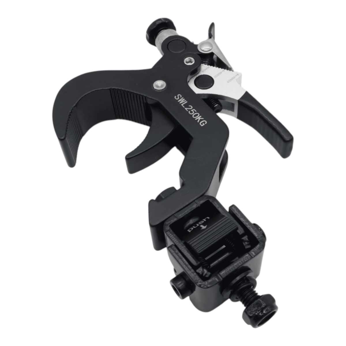 ProX 4 Quick 90º Folding XPress Trigger Truss Clamp Clamp Moving Head Adapters with Quick Press Trigger Truss 2 in. Black Finish.